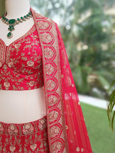 Kumudini Red  Raw Silk Bridal Lehenga