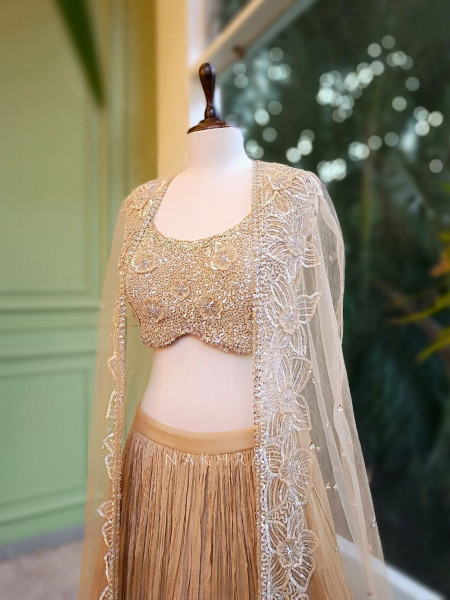 Ziana Champagne Indo-Western Lehenga Set with Sequin & Cut Dana Work