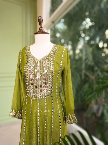 Aaranya Green Mirror Embroidered Anarkali Set