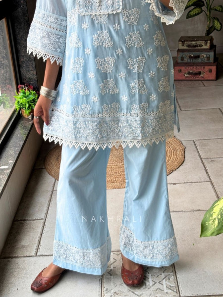 Mirelle Blue Co-ord Set with Lace Embroidery