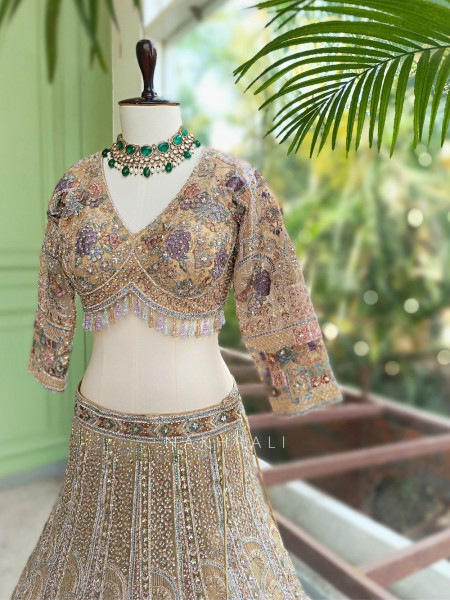 Kairavi Beige Net Lehenga Set with Sequin Embroidery