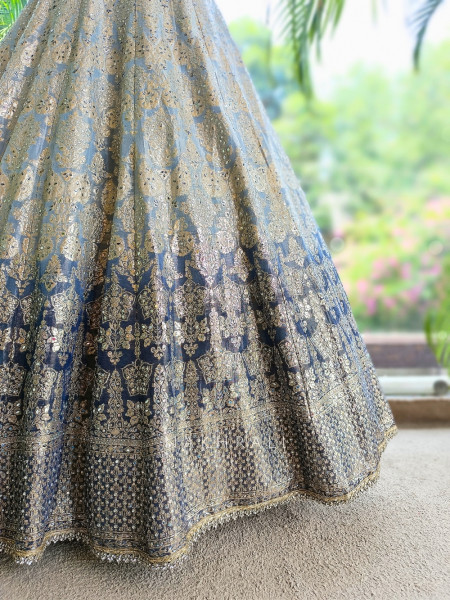 Sterling Bloom Grey Banarasi Brocade Silk Lehenga