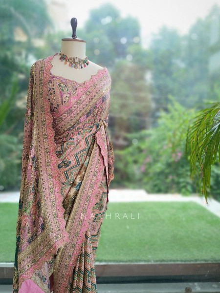 Gulrang  Pink Multicolor Crepe Silk Saree