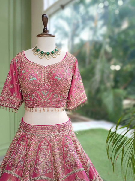 Rajgulab Pink Raw Silk Bridal Lehenga Set