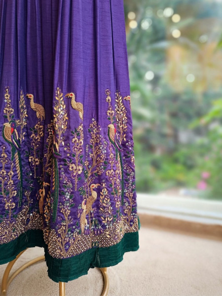 Iraaya Purple Silk Anarkali Set with Bandhani Dupatta and Zari Sequin Work