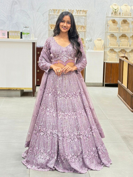 Lavika Purple Net Lehenga Set with Detailed Sequin Work