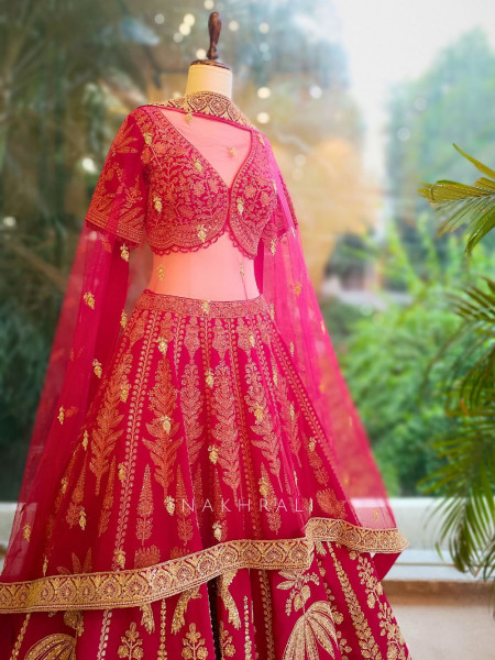 Noor-e-Gul Red Bridal Lehenga with Zari & Sequin Work