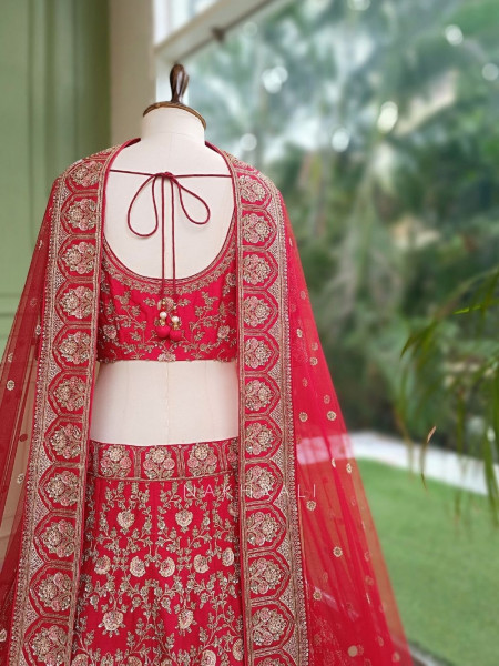 Kumudini Red  Raw Silk Bridal Lehenga