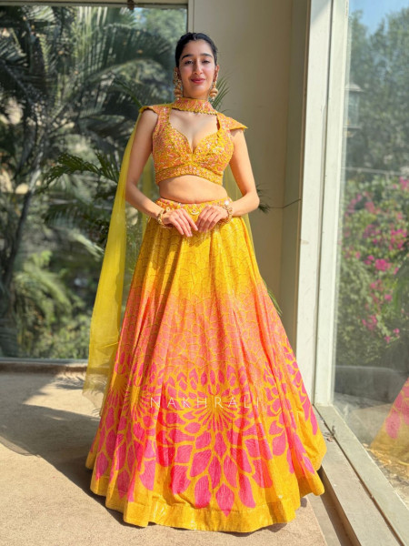 Ishara Yellow Sequin Lehenga Set with Floral Cut Dana Work