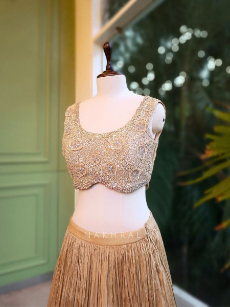 Ziana Champagne Indo-Western Lehenga Set with Sequin & Cut Dana Work