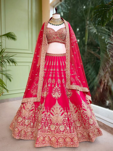 Anvesha Red Bridal Lehenga with Sequin & Zari Detailing