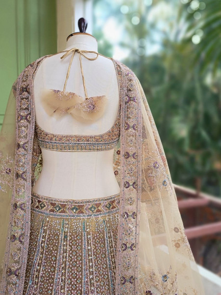 Kairavi Beige Net Lehenga Set with Sequin Embroidery