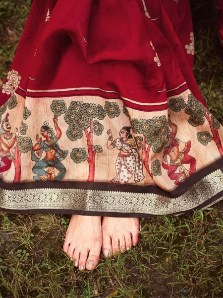 Aarshika Maroon Madhubani Saree