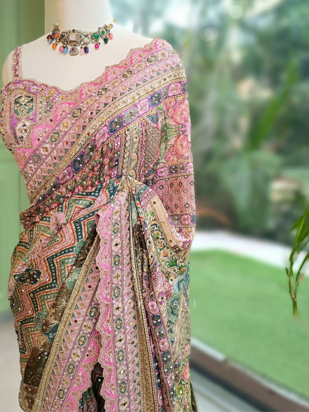 Gulrang  Pink Multicolor Crepe Silk Saree