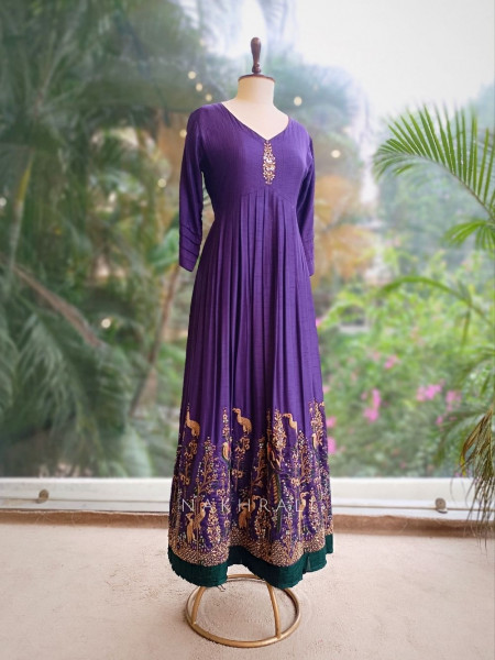 Iraaya Purple Silk Anarkali Set with Bandhani Dupatta and Zari Sequin Work