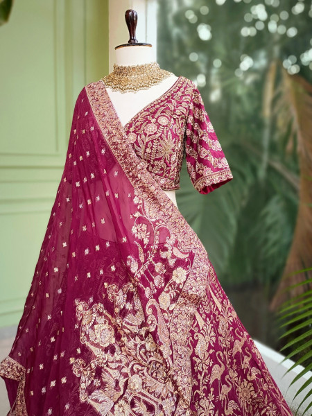 Myara Purple Brocade Lehenga with Zari, Sequin, and Cut Dana Work