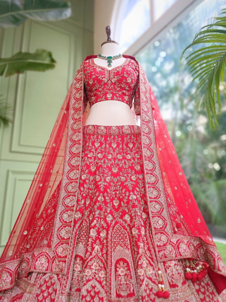 Kumudini Red  Raw Silk Bridal Lehenga