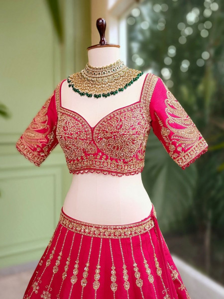 Anvesha Red Bridal Lehenga with Sequin & Zari Detailing