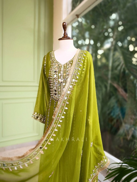 Aaranya Green Mirror Embroidered Anarkali Set