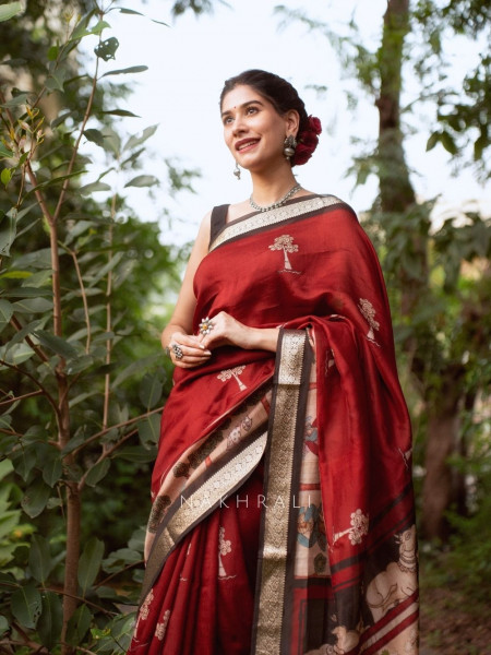 Aarshika Maroon Madhubani Saree