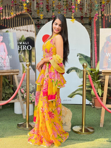 Sunaria Yellow Floral Kurta Palazzo Set