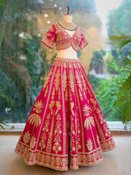 Noor-e-Gul Red Bridal Lehenga with Zari & Sequin Work