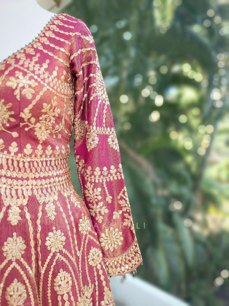 Merlot Majesty Wine Indo Western Lehenga with Zari Embroidery