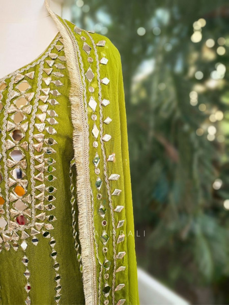 Aaranya Green Mirror Embroidered Anarkali Set
