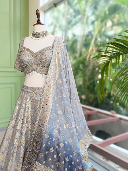 Sterling Bloom Grey Banarasi Brocade Silk Lehenga