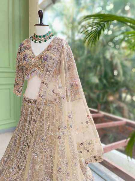 Kairavi Beige Net Lehenga Set with Sequin Embroidery