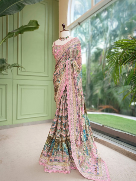 Gulrang  Pink Multicolor Crepe Silk Saree