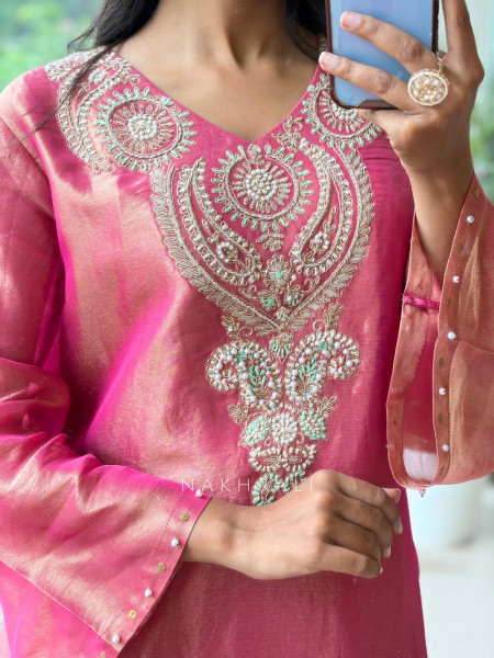 Mrida Pink Chanderi Tissue Silk Sharara Suit Set