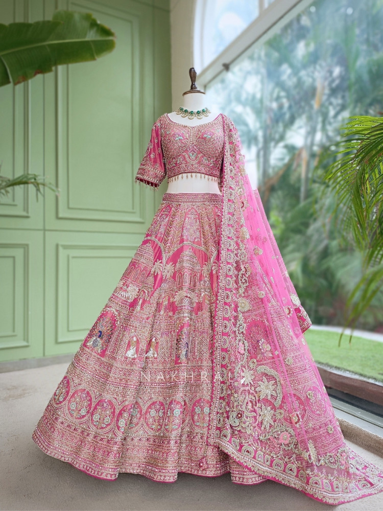 Image of Rajgulab Pink Raw Silk Bridal Lehenga Set