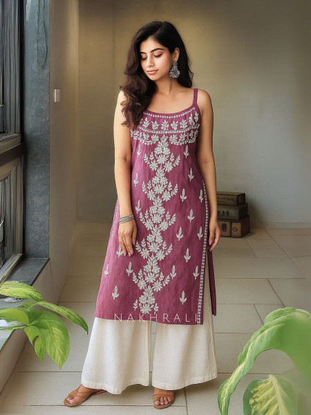 Rimsha Purple Chikankari Spaghetti Kurti