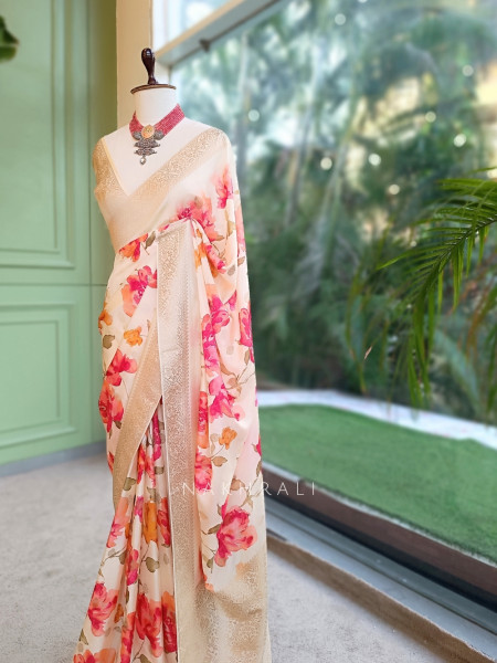 Rose-Vance Cream Georgette & Banarasi Silk Saree