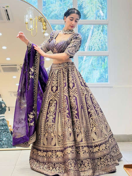 Keshavika Purple Lehenga Set with Embroidery and Mirror Work