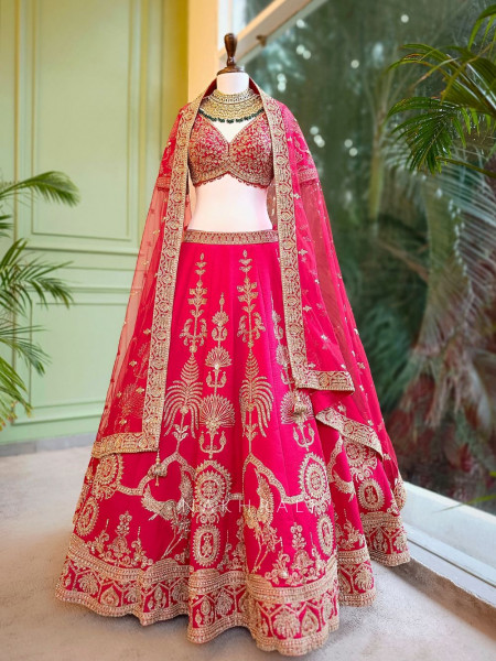 Rajkumari Red Silk Bridal Lehenga with Stone & Zari Work