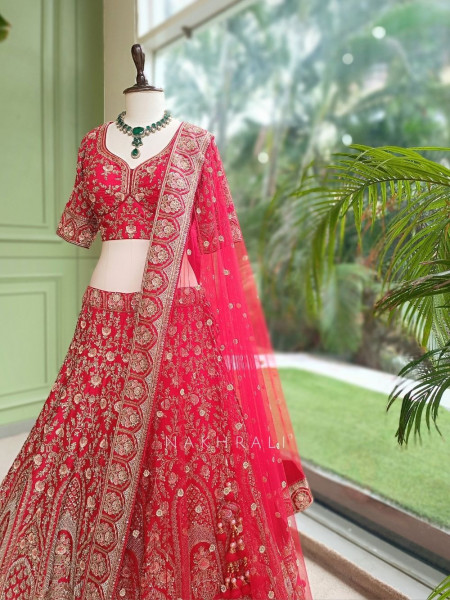 Kumudini Red  Raw Silk Bridal Lehenga