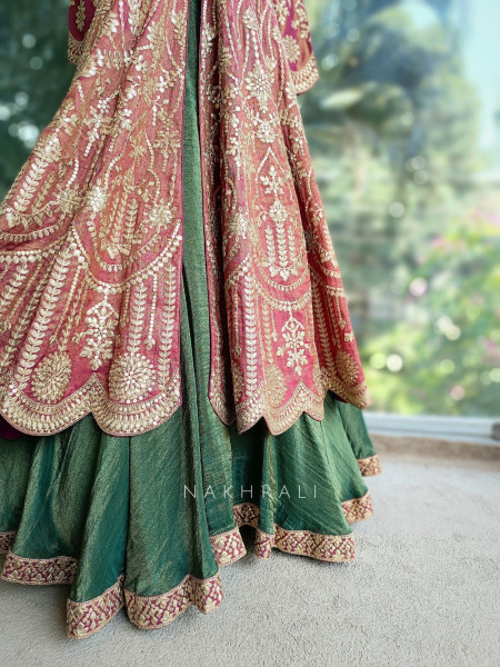 Merlot Majesty Wine Indo Western Lehenga with Zari Embroidery