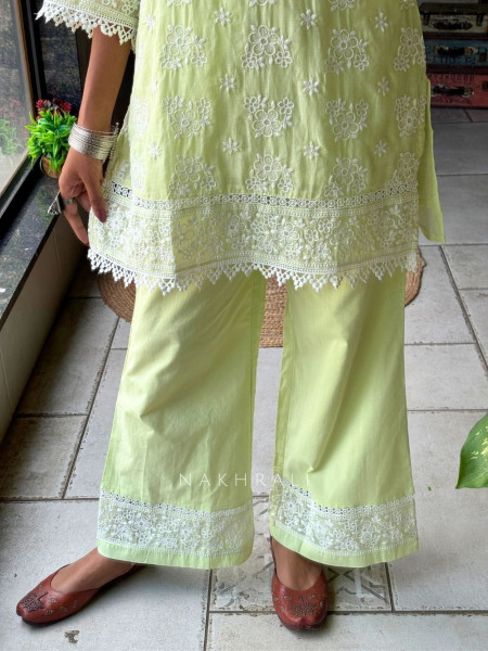 Mirelle Green Co-ord Set with Lace Embroidery