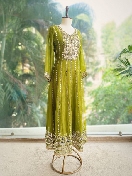 Aaranya Green Mirror Embroidered Anarkali Set