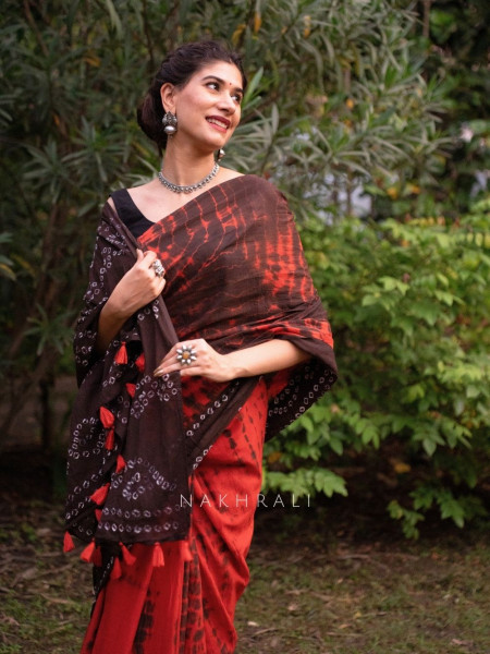 Riva Red & Pink Tie-Dye Saree
