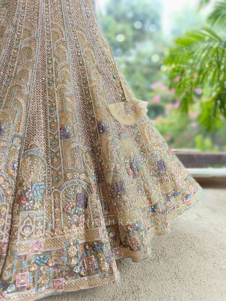 Kairavi Beige Net Lehenga Set with Sequin Embroidery