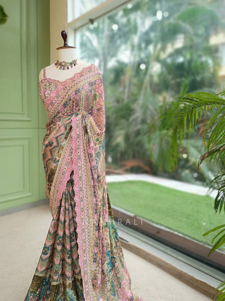 Gulrang  Pink Multicolor Crepe Silk Saree