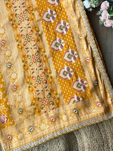 Anant Bindu Yellow Bandhani Print Saree with Sequin Border