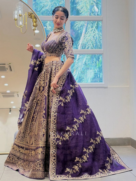 Keshavika Purple Lehenga Set with Embroidery and Mirror Work