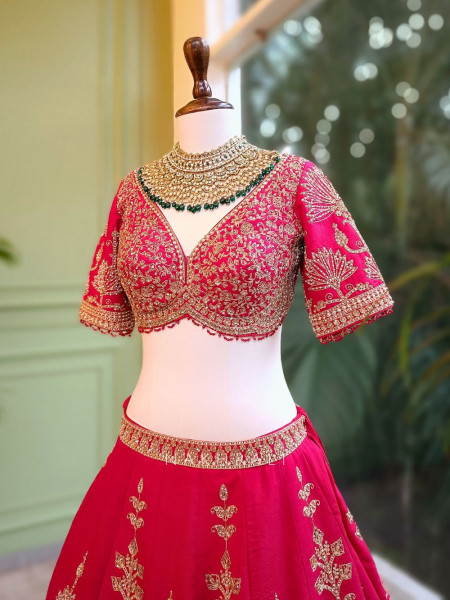 Rajkumari Red Silk Bridal Lehenga with Stone & Zari Work