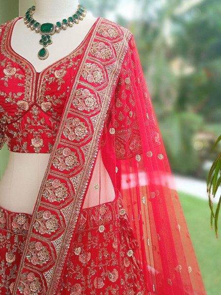 Kumudini Red  Raw Silk Bridal Lehenga