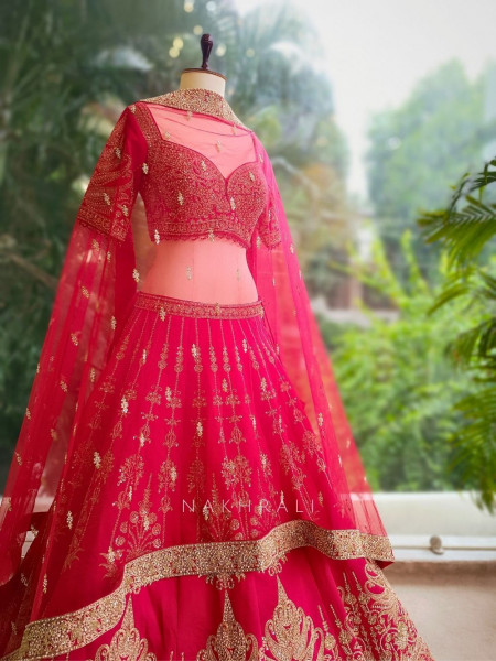 Anvesha Red Bridal Lehenga with Sequin & Zari Detailing