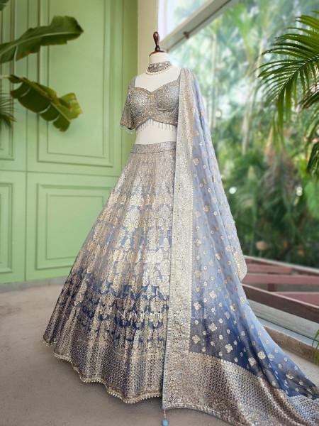 Sterling Bloom Grey Banarasi Brocade Silk Lehenga